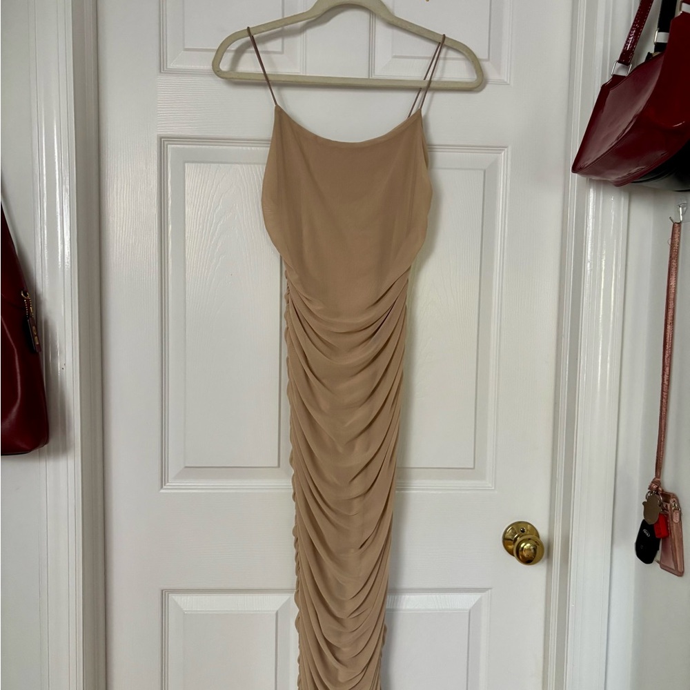 Cinzia Elegant Tan Ruched Dress